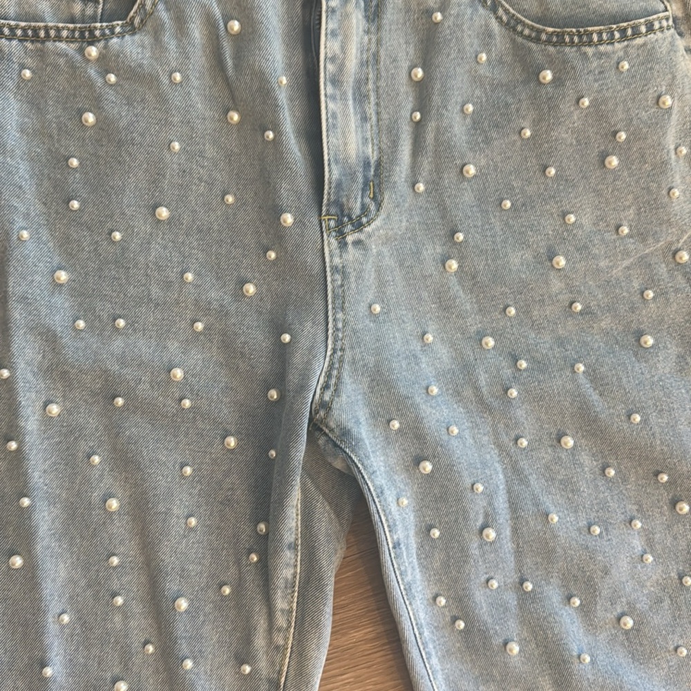 Pearl embellished light wash Jean from asos